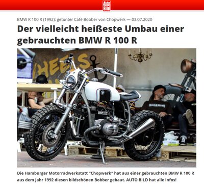 Formschöner Endschalldämpfer von Hattech an der bildschönen Bobber [AutoBild: BMW R 100 R (1992): getunter Café Bobber von Chopwerk — 03.07.2020] - 