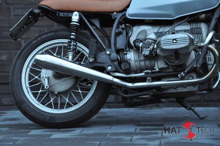 HATTECH Auspuff - GUNBALL60 - Endschalldämpfersatz auf 35mm Krümmer mit EG-ABE für BMW R 45, R 65, R 65LS `78 - `84 gebürstet & Anlauffarben an den Sichtschweißnähten