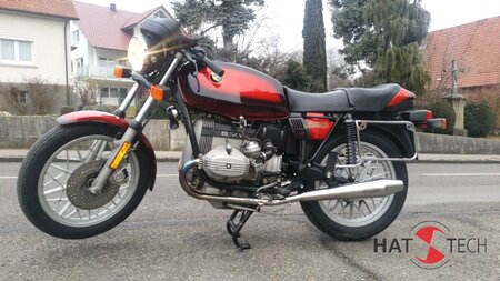 HATTECH Auspuff - GUNBALL100 - Norton Style Schaldmpfer fr BMW R 45, R 65, R 65LS `78 - `84  auf 35mm Krmmer mit EG-ABE