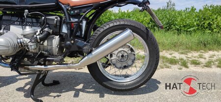 BMW R80 / 100R  und Mystic HATTECH PureCraft Schalldämpfer steil stehend, mit Y-Rohr ab Krümmer mit EG-ABE