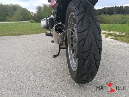 BMW R80 / 100R  und Mystic HATTECH OYK Schalldmpfer flach liegend, direkt auf original Vorschalldmpfer mit EG-ABE