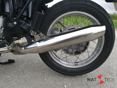 BMW R80 / 100R  und Mystic HATTECH OYK Schalldmpfer flach liegend, direkt auf original Vorschalldmpfer mit EG-ABE