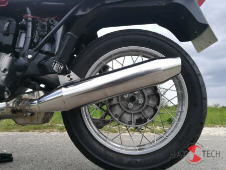 BMW R80 / 100R  und Mystic HATTECH OYK Schalldämpfer flach liegend, direkt auf original Vorschalldämpfer oder Y-Rohr  mit EG-ABE