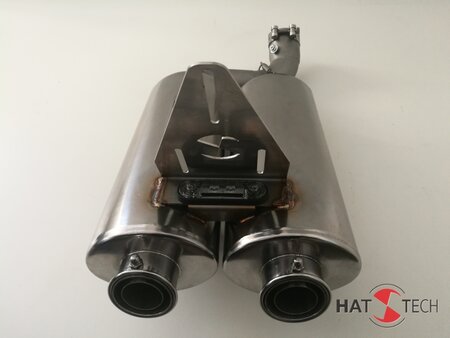 HATTECH Auspuff - Doppelschalldmpfer fr BMW R1100 S mit integriertem Kennzeichenhalter und LED-Kennzeichenbeleuchtung
