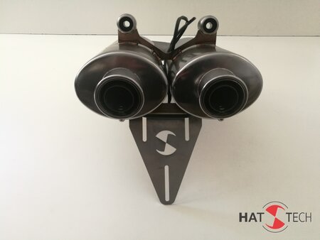 HATTECH Auspuff - Doppelschalldmpfer fr BMW R1100 S mit integriertem Kennzeichenhalter und LED-Kennzeichenbeleuchtung