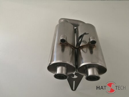 HATTECH Auspuff - Doppelschalldmpfer fr BMW R1100 S mit integriertem Kennzeichenhalter und LED-Kennzeichenbeleuchtung