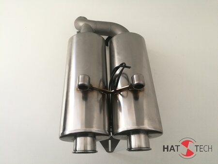 HATTECH Auspuff - Doppelschalldmpfer fr BMW R1100 S mit integriertem Kennzeichenhalter und LED-Kennzeichenbeleuchtung