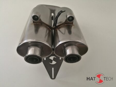 HATTECH Auspuff - Doppelschalldmpfer fr BMW R1100 S mit integriertem Kennzeichenhalter und LED-Kennzeichenbeleuchtung