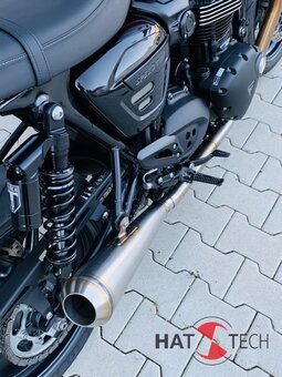 HATTECH Auspuff - GUNBALL 25 - Schalldmpfer mit Anbauteilen fr TRIUMPH Speed Twin / Thruxton 1200 / R / RS  auf original Krmmer - EU-Typgenehmigung