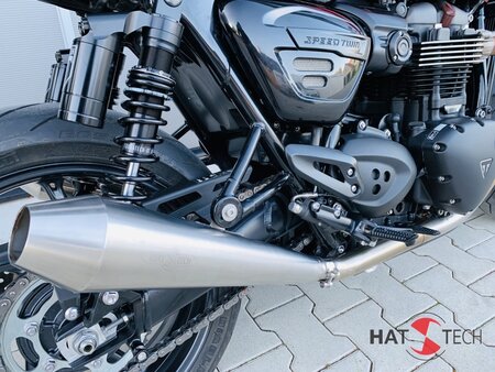 HATTECH Auspuff - GUNBALL 60 - Schalldmpfer mit Anbauteilen fr TRIUMPH Speed Twin / Thruxton 1200 / R / RS auf original Krmmer - EU-Typgenehmigung