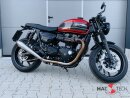 HATTECH Auspuff - GUNBALL 60 - Schalldämpfer mit Anbauteilen für TRIUMPH Speed Twin / Thruxton 1200 / R / RS auf original Krümmer - EU-Typgenehmigung gebürstet & Anlauffarben an den Sichtschweißnähten