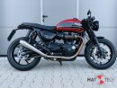 HATTECH Auspuff - GUNBALL 60 - Schalldämpfer mit Anbauteilen für TRIUMPH Speed Twin / Thruxton 1200 / R / RS auf original Krümmer - EU-Typgenehmigung gebürstet & Anlauffarben an den Sichtschweißnähten