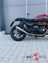 HATTECH Auspuff - GUNBALL 60 - Schalldämpfer mit Anbauteilen für TRIUMPH Speed Twin / Thruxton 1200 / R / RS auf original Krümmer - EU-Typgenehmigung gebürstet & Anlauffarben an den Sichtschweißnähten