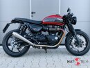 HATTECH Auspuff - GUNBALL 60 - Schalldämpfer mit Anbauteilen für TRIUMPH Speed Twin / Thruxton 1200 / R / RS auf original Krümmer - EU-Typgenehmigung gebürstet & Anlauffarben an den Sichtschweißnähten