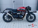 HATTECH Auspuff - RENNSTALL MOTO - OYK75 High - Schalldämpfer mit Anbauteilen für TRIUMPH Speed Twin / Thruxton 1200 / R / RS auf original Krümmer - EU-Typgenehmigung poliert