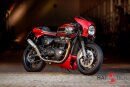 HATTECH Auspuff - RENNSTALL MOTO - OYK75 High - Schalldämpfer mit Anbauteilen für TRIUMPH Speed Twin / Thruxton 1200 / R / RS auf original Krümmer - EU-Typgenehmigung poliert