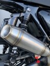 HATTECH Auspuff - RENNSTALL MOTO - OYK75 High - Schalldämpfer mit Anbauteilen für TRIUMPH Speed Twin / Thruxton 1200 / R / RS auf original Krümmer - EU-Typgenehmigung gebürstet