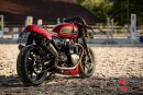 HATTECH Auspuff - RENNSTALL MOTO - OYK75 High - Schalldämpfer mit Anbauteilen für TRIUMPH Speed Twin / Thruxton 1200 / R / RS auf original Krümmer - EU-Typgenehmigung gebürstet