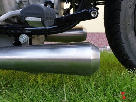 SIDEPIPE_GB25- HATTECH Komplettanlage ohne Interferenzrohr  fr BMW R 80, R 80RT, R 100 RS, RT Monolever Modelle  ab `85   Komplettanlage mit Krmmer und Schalldmpfer - Mit EG-ABE