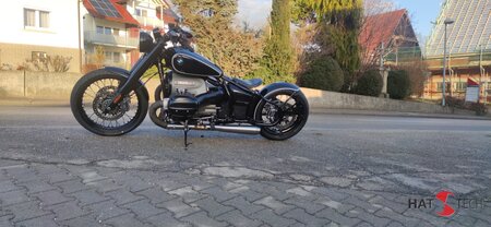 HATTECH Auspuff - LCS OYK Low - Schalldmpfer flach liegend, mit Anbauteilen fr die BMW R18 Modelle auf original Krmmer - EU-Typgenehmigung