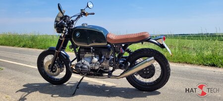 BMW R80 / 100R  und Mystic HATTECH OYK Schalldämpfer steil stehend, mit Y-Rohr ab Krümmer mit EG-ABE