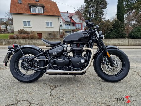 HATTECH Auspuff - BOBBER LC_240/80 RACING-Schalldmpfer mit Anbauteilen fr TRIUMPH BONNEVILLE BOBBER (EURO 4)  auf original Vorschalldmpfer - ONLY FOR RACE USE -