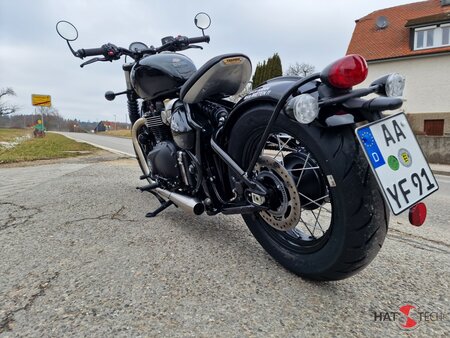 HATTECH Auspuff - BOBBER LC_240/80 RACING-Schalldmpfer mit Anbauteilen fr TRIUMPH BONNEVILLE BOBBER (EURO 5)  auf original Vorschalldmpfer - ONLY FOR RACE USE -