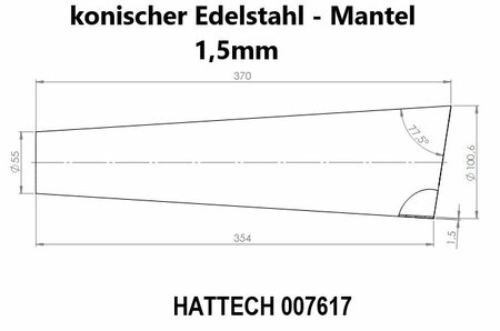 HATTECH - Konischer Edelstahlmantel - Material 1.4301 - 1,5mm - Da1 = 55mm - Da2 = 100,6mm Länge 370mm, rund gewalzt und längs geschweißt